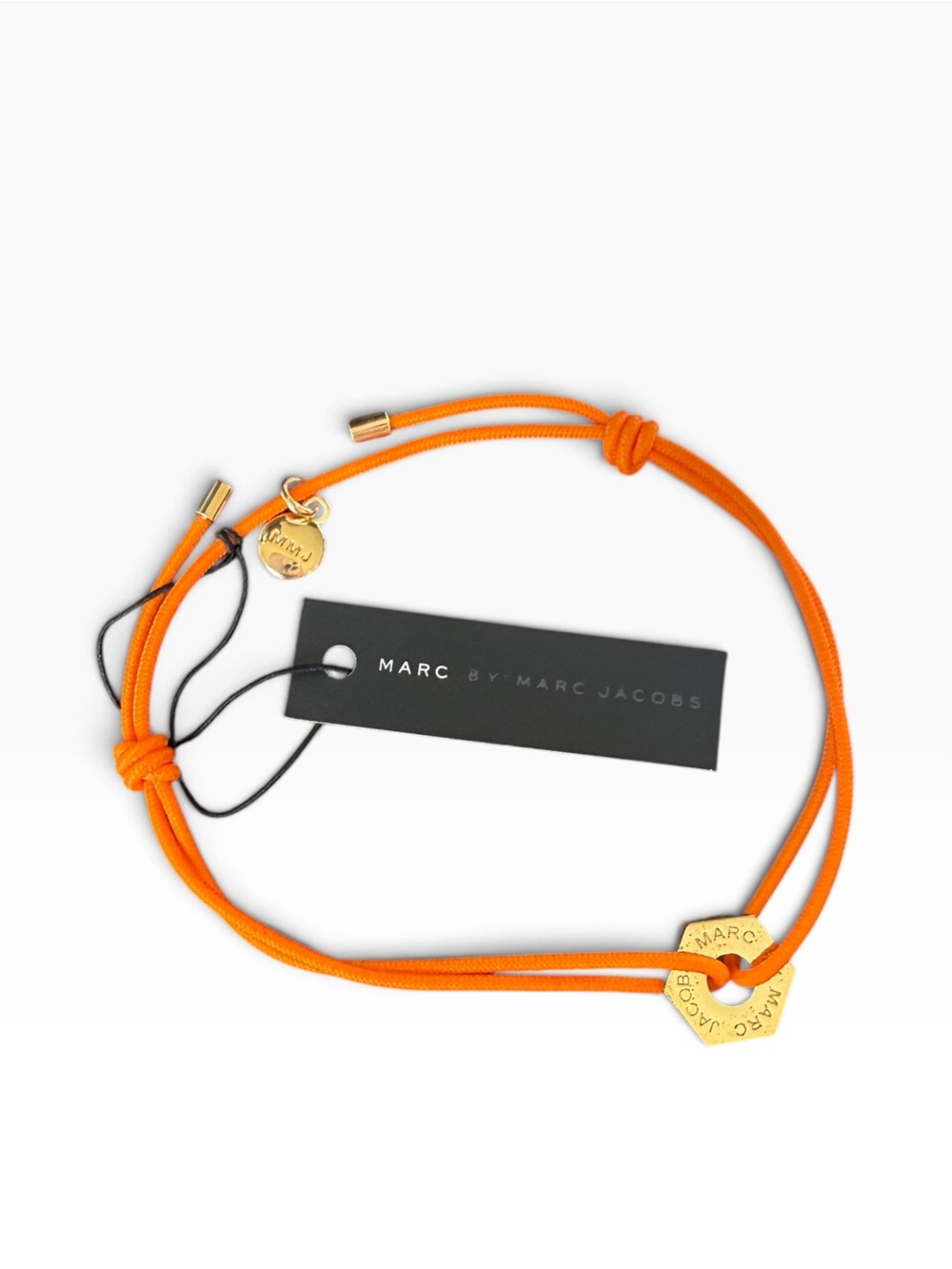 Marc by Marc Jacobs Bright Orange Cord Bracelet with Gold Hexagon Charm NWT